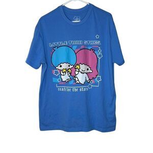 Sanrio Little Twin Stars Women's 2XL Blue T-Shirt Kiki Lala Graphic Crewneck